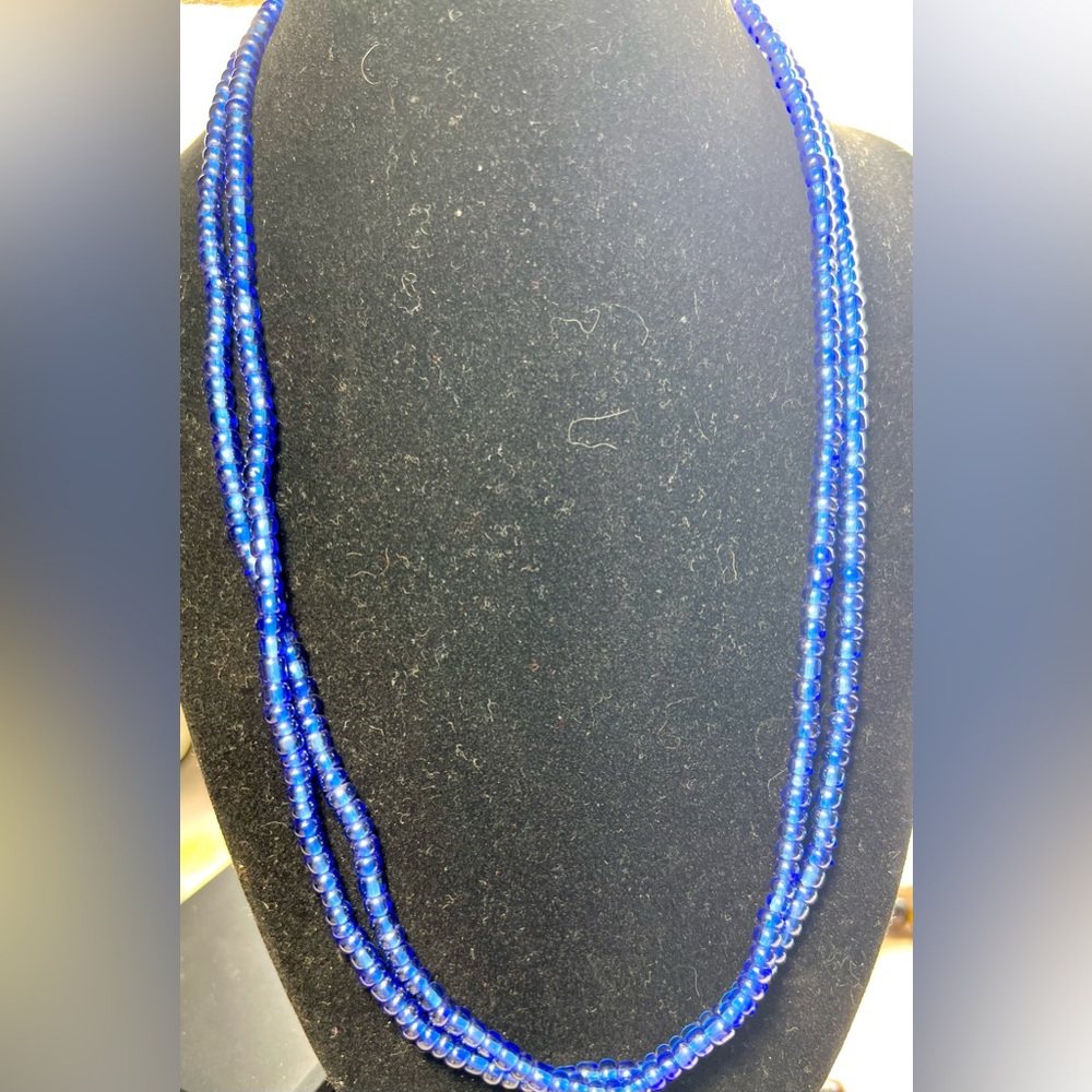 40” Cobalt Blue Seed Bead Necklace or Beautiful Waist Beads